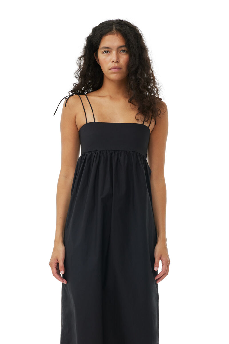 Robe Black Cotton Poplin String Midi, Cotton, in colour Black - 2 - GANNI