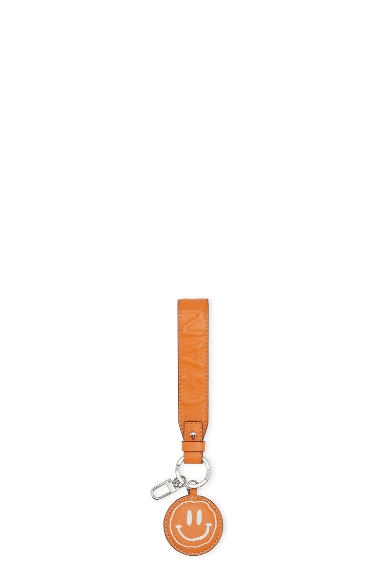 Banner Handle Keychain, Leather, in colour Vibrant Orange - 1 - GANNI