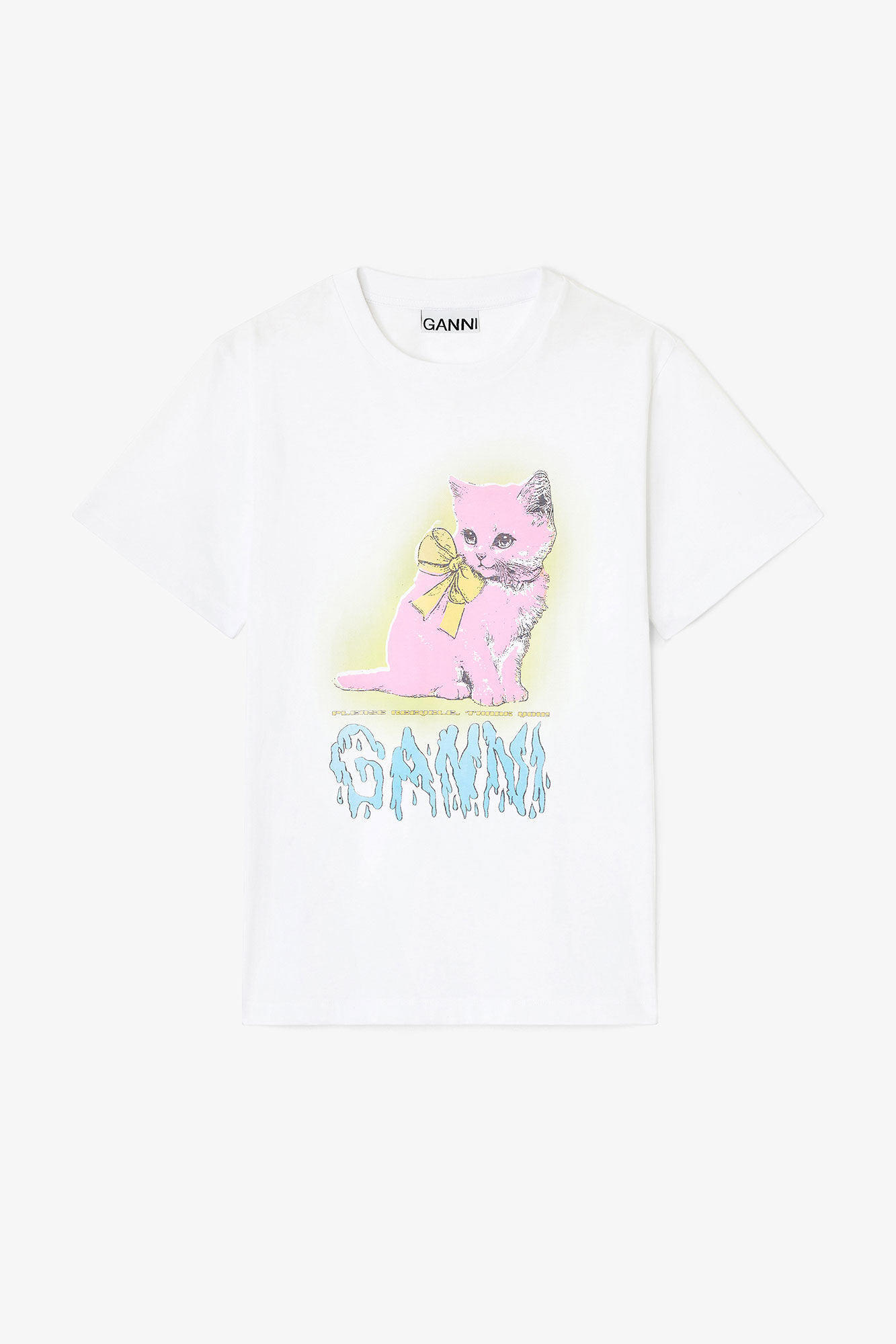 Hvit T-skjorte med kattungetrykk, Cotton, in colour Bright White - 1 - GANNI