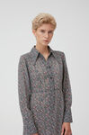 Printed Light Crepe Long Collar Half Placket Fitted Shirt Dress, Polyester, in colour Moonlight Mauve - 3 - GANNI