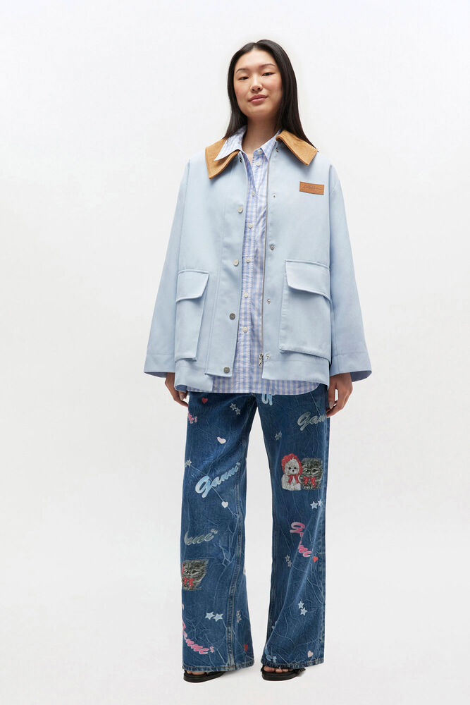 Blaue Midijacke aus Twill, Soft Chambray