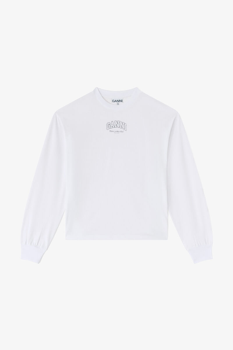 Essential Basic Long-sleeve, Organic Cotton, in colour Bright White - 1 - GANNI