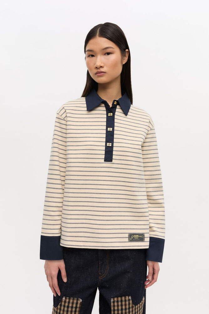 Striped Cotton Polo, Egret