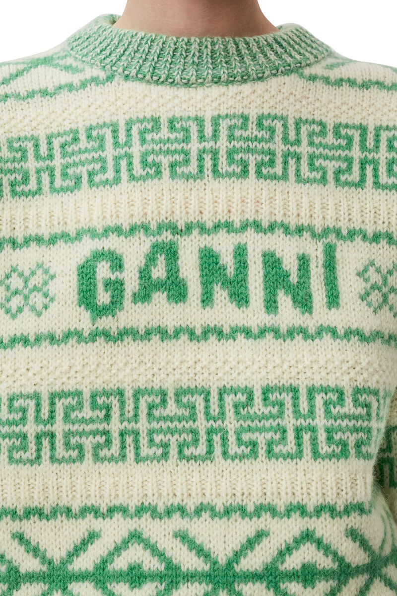 Green Wool Pullover, Organic Wool, in colour Egret - 4 - GANNI