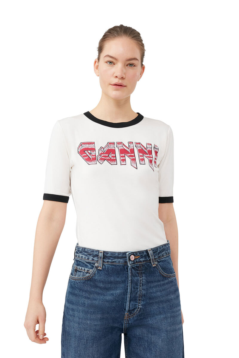 Ganni Fitted T-shirt, Elastane, in colour Egret - 4 - GANNI