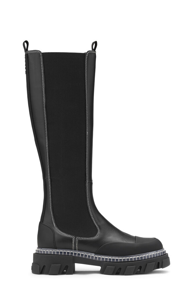 Cleated High Chelsea Boots, Black
