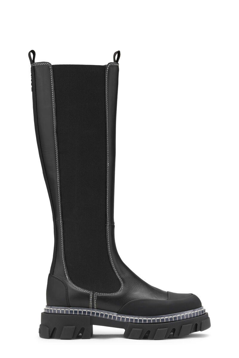 Cleated High Chelsea Boots, Calf Leather, in colour Black - 1 - GANNI