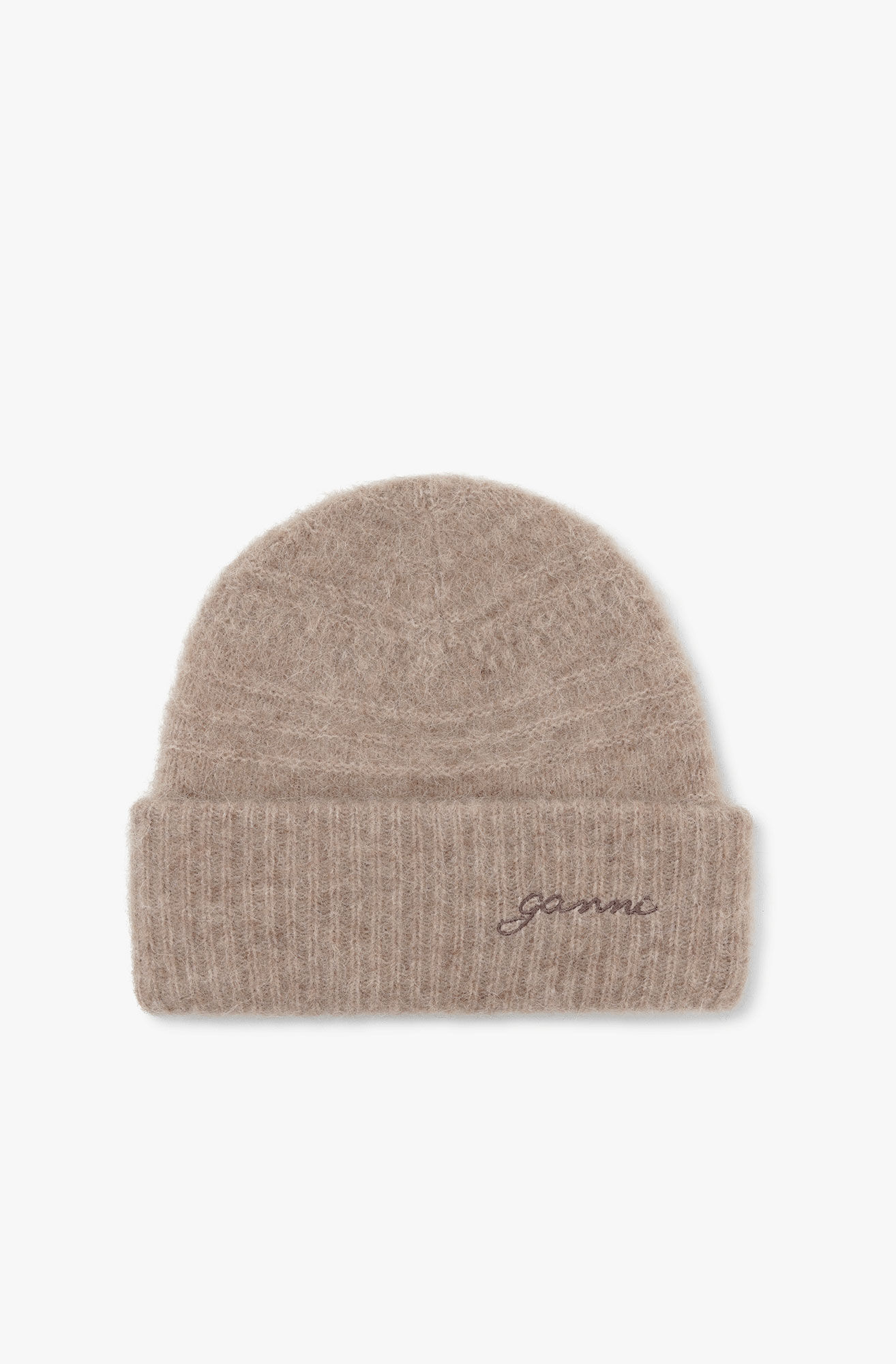Brown Soft Wool Beanie, Alpaca, in colour Almond Milk - 1 - GANNI