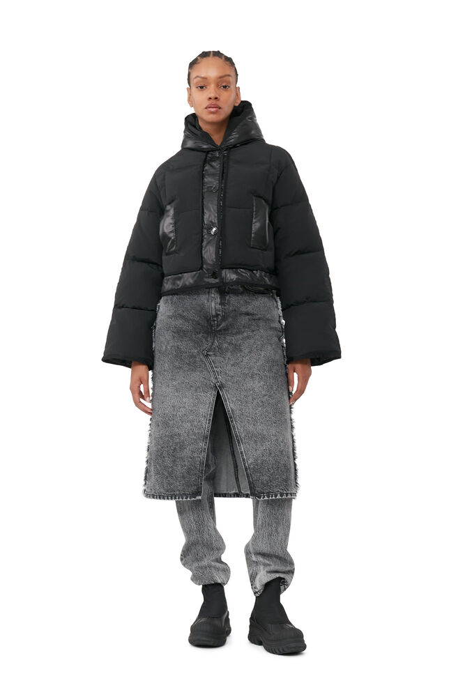 Snow Washed Denim Skirt Jeans, Black Washed