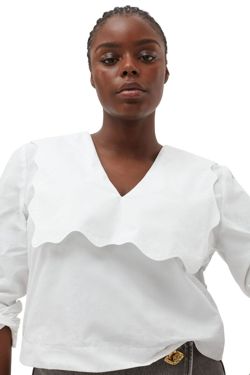 Cotton Poplin Rhythm Collar Blouse, Cotton, in colour Bright White - 7 - GANNI