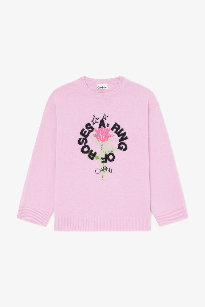 Oversized Jumper in Graphic Wool, Chalk Pink