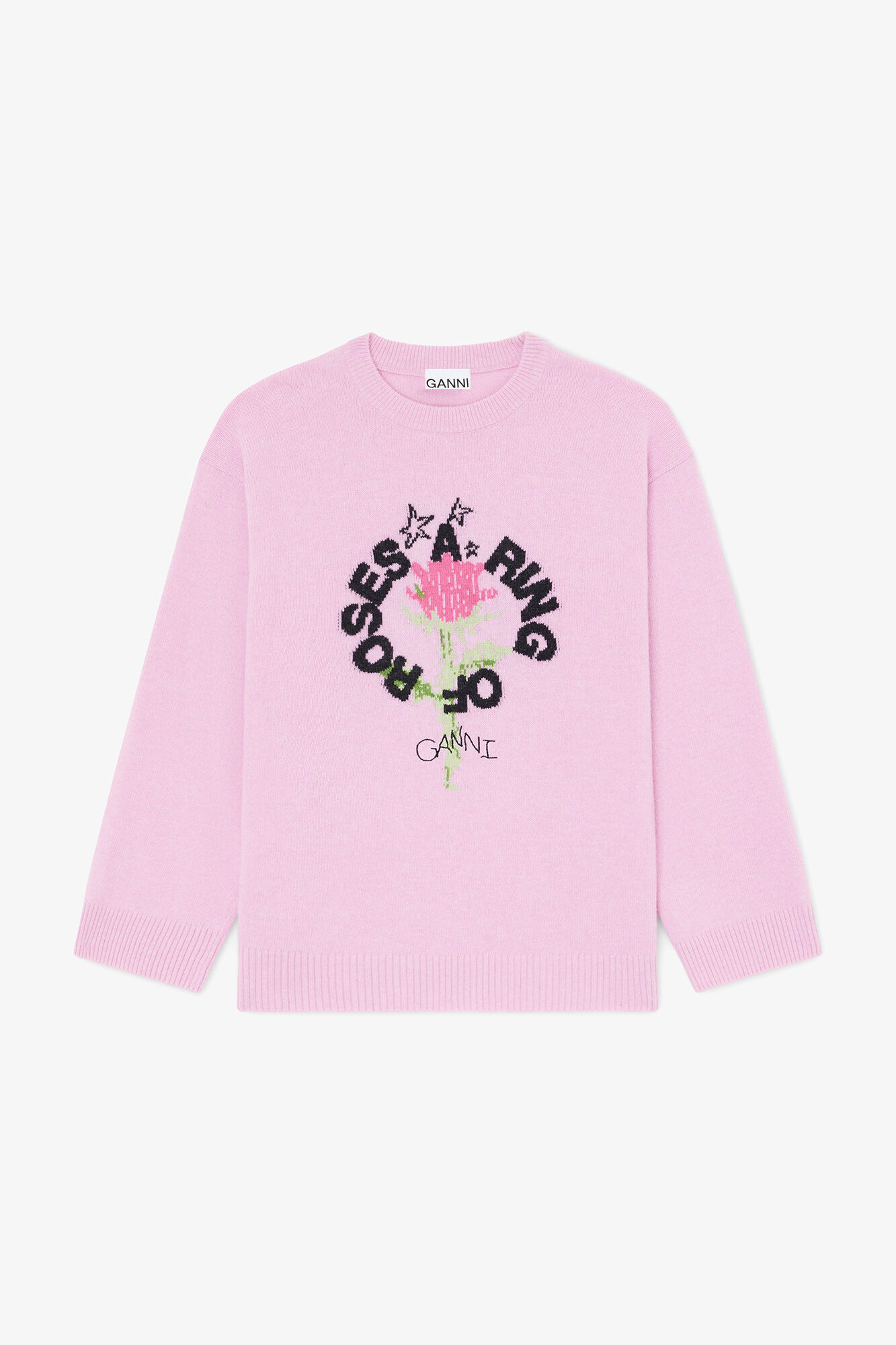 Oversized Jumper in Graphic Wool, Wool, in colour Chalk Pink - 1 - GANNI