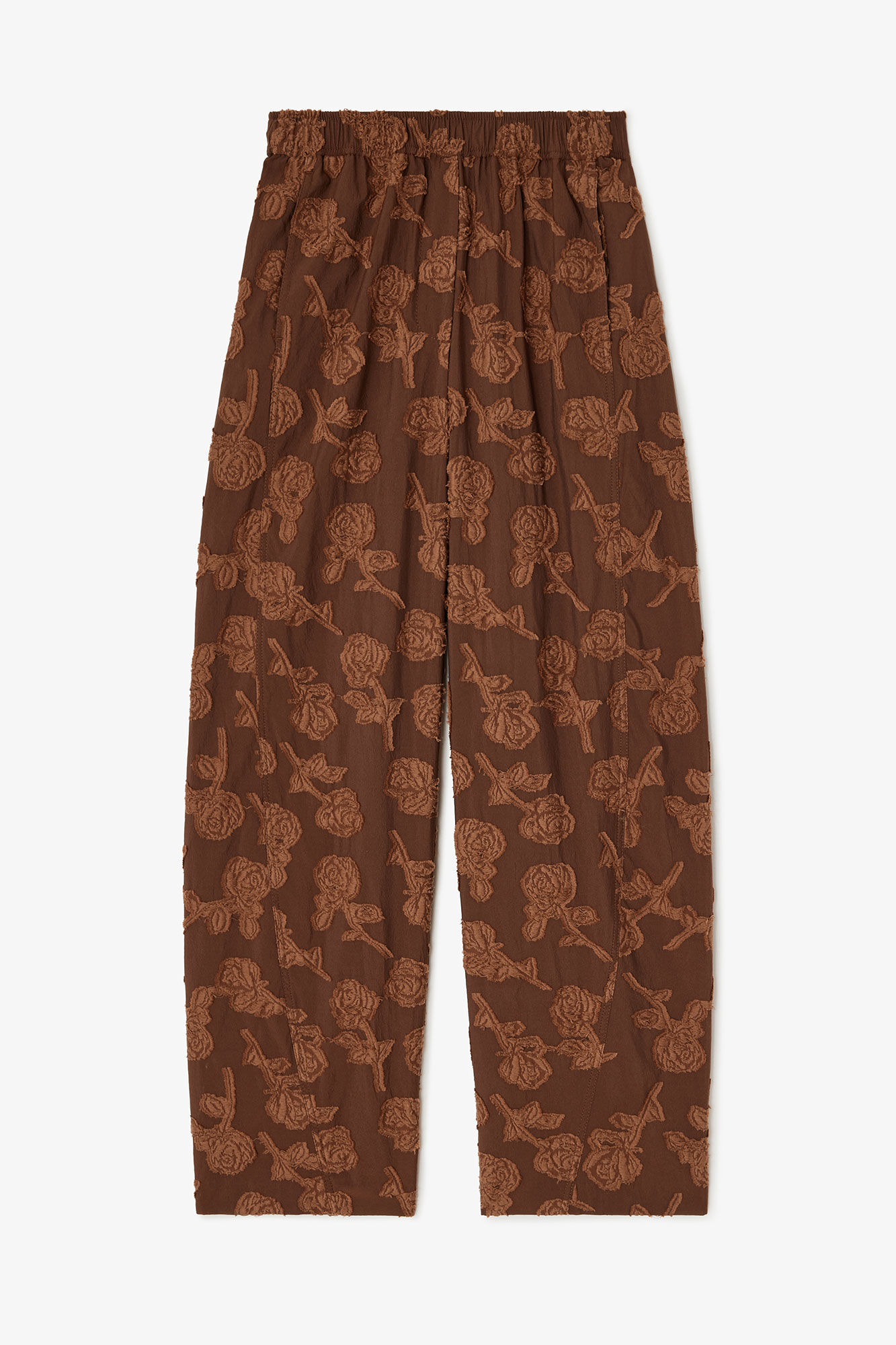 Trousers in Brown Fil Coupe, Recycled Cotton, in colour Cocoa Brown - 1 - GANNI