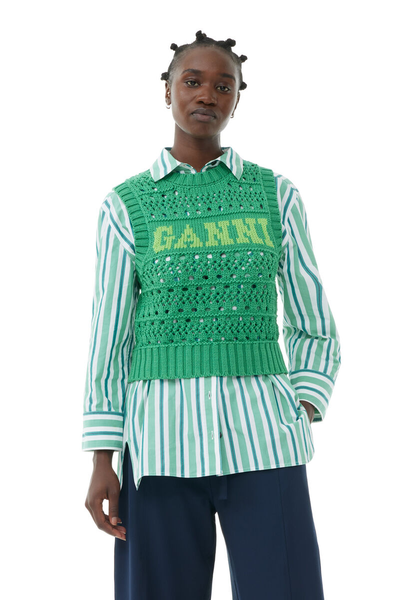 Green Cotton Rope-vest, Organic Cotton, in colour Juniper - 1 - GANNI