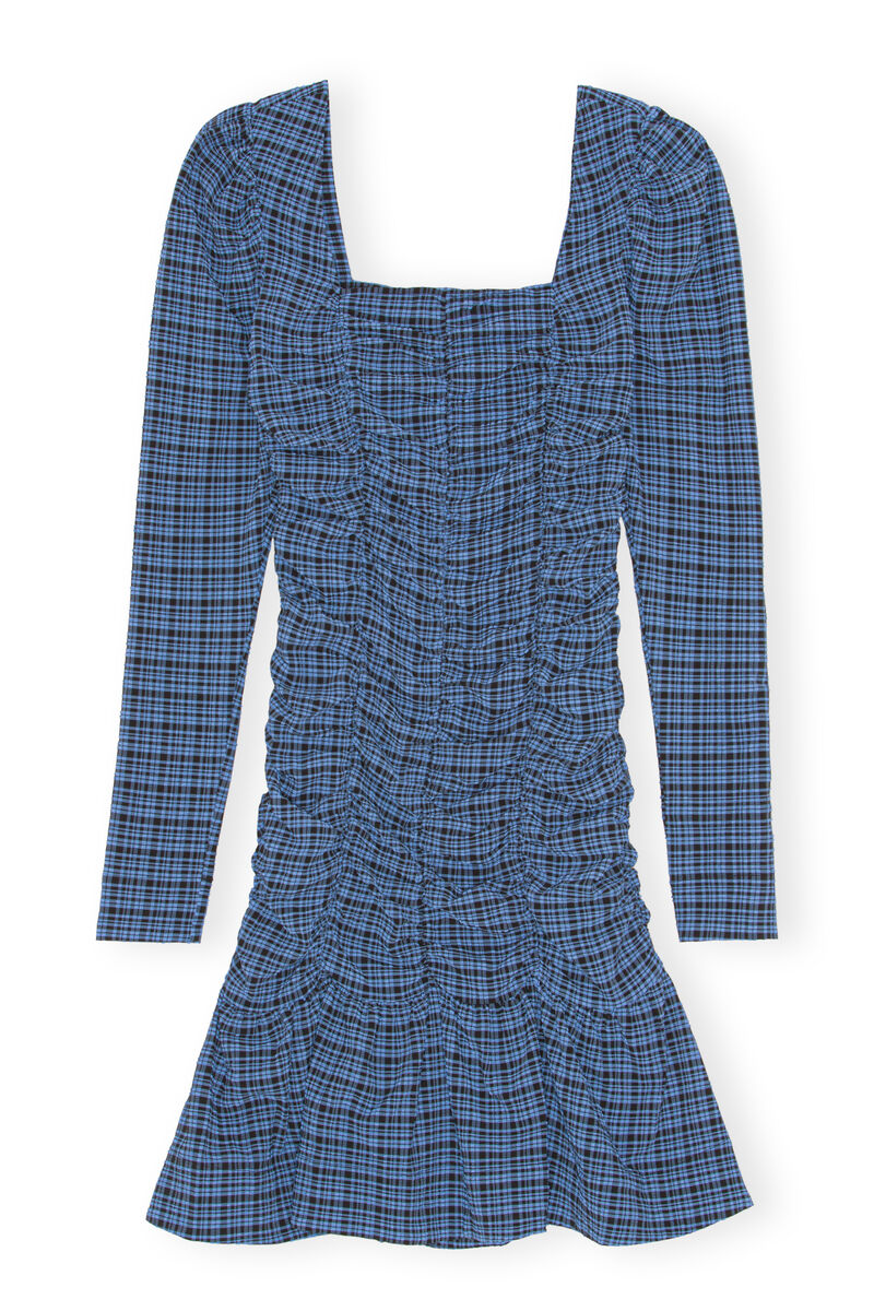 Seersucker-Minikleid, Elastane, in colour Mini Check Granada Sky - 1 - GANNI