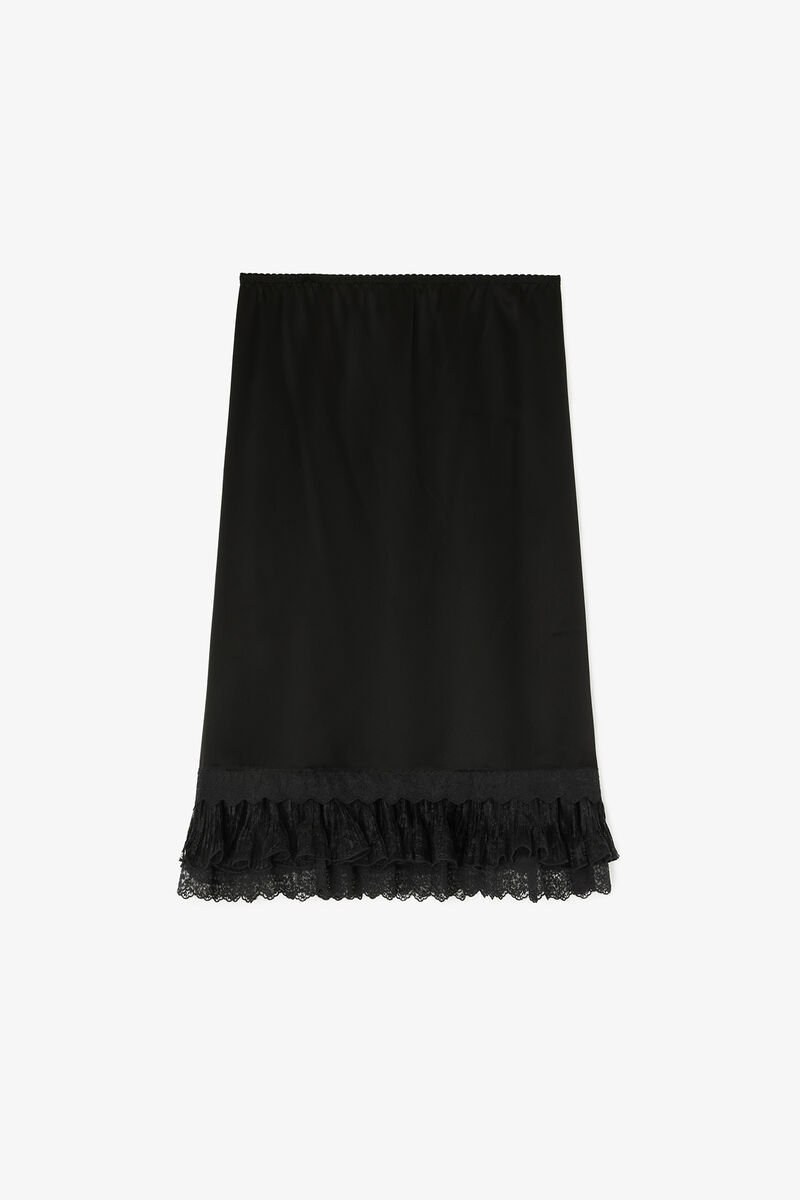 Skirt in Frill Satin, Acetate, in colour Black - 1 - GANNI