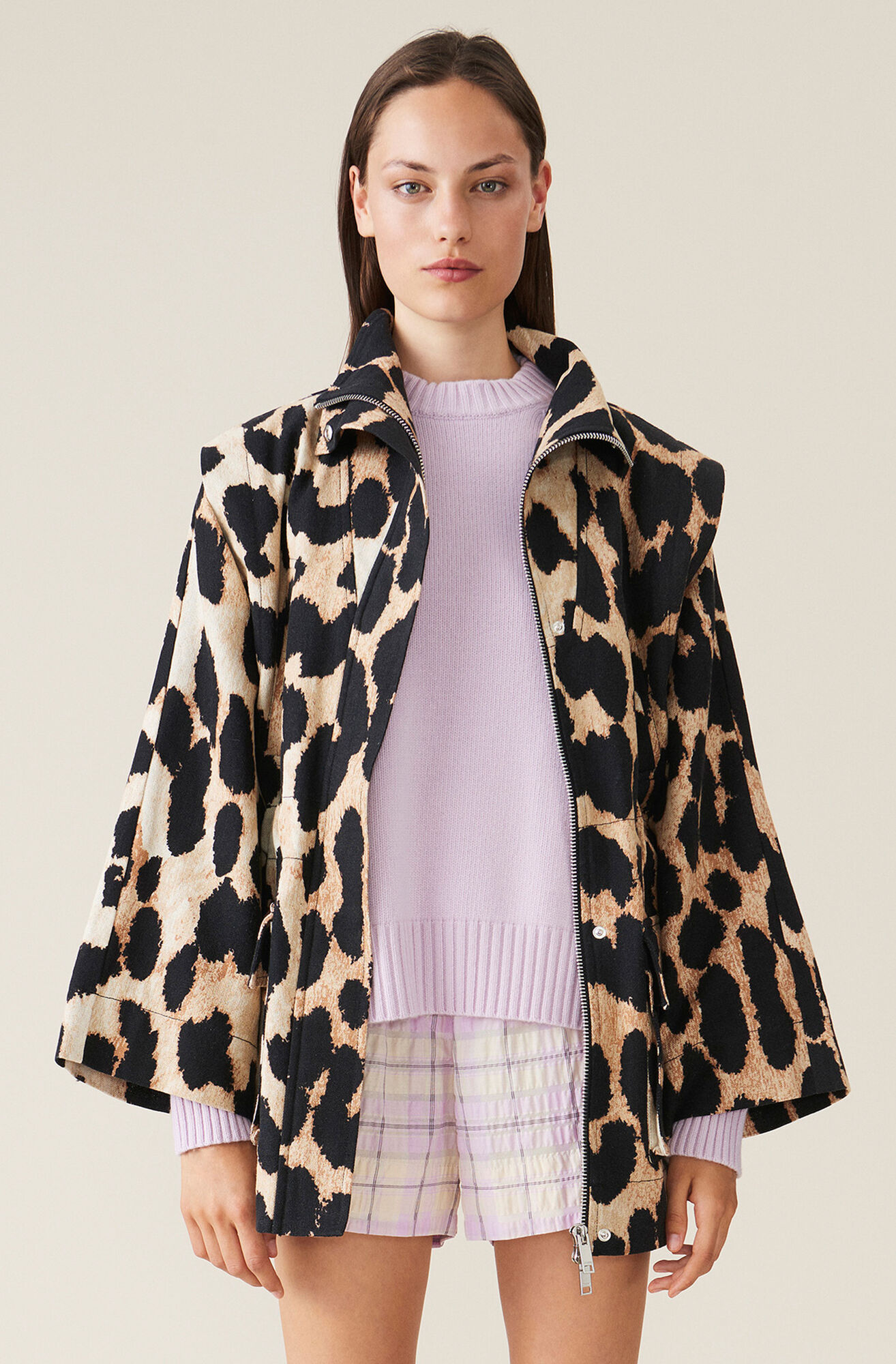 Maxi Leopard Linen Canvas Jacket Ganni Ro