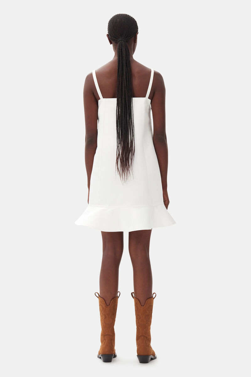 White Duchesse Satin Mini Dress, Recycled Polyester, in colour Egret - 4 - GANNI