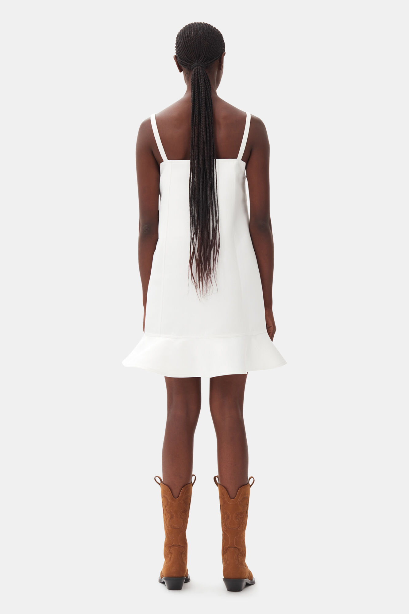 White Duchesse Satin Mini Dress, Recycled Polyester, in colour Egret - 4 - GANNI