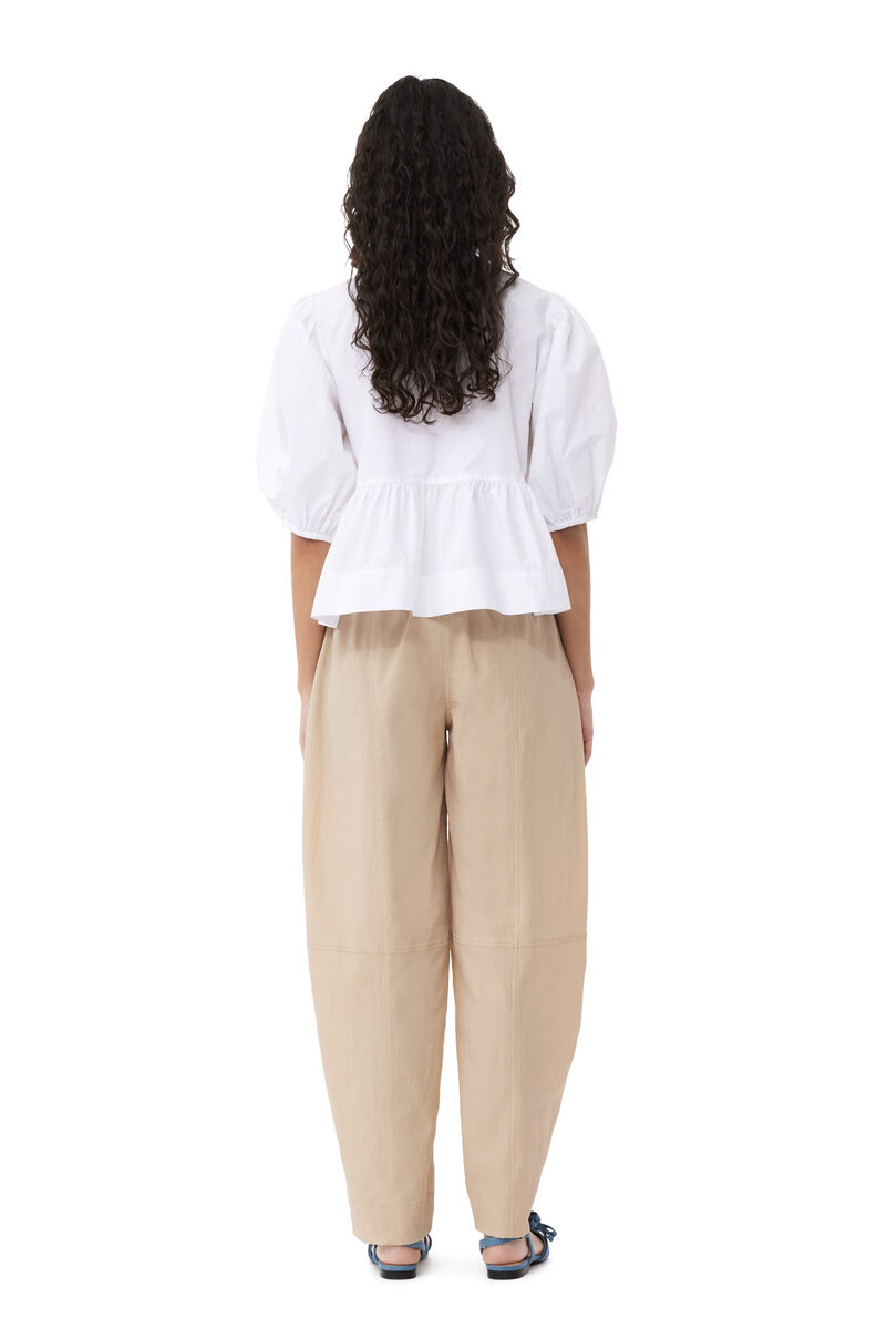 Beige Elasticated Curve Trousers, Cotton, in colour Safari - 2 - GANNI