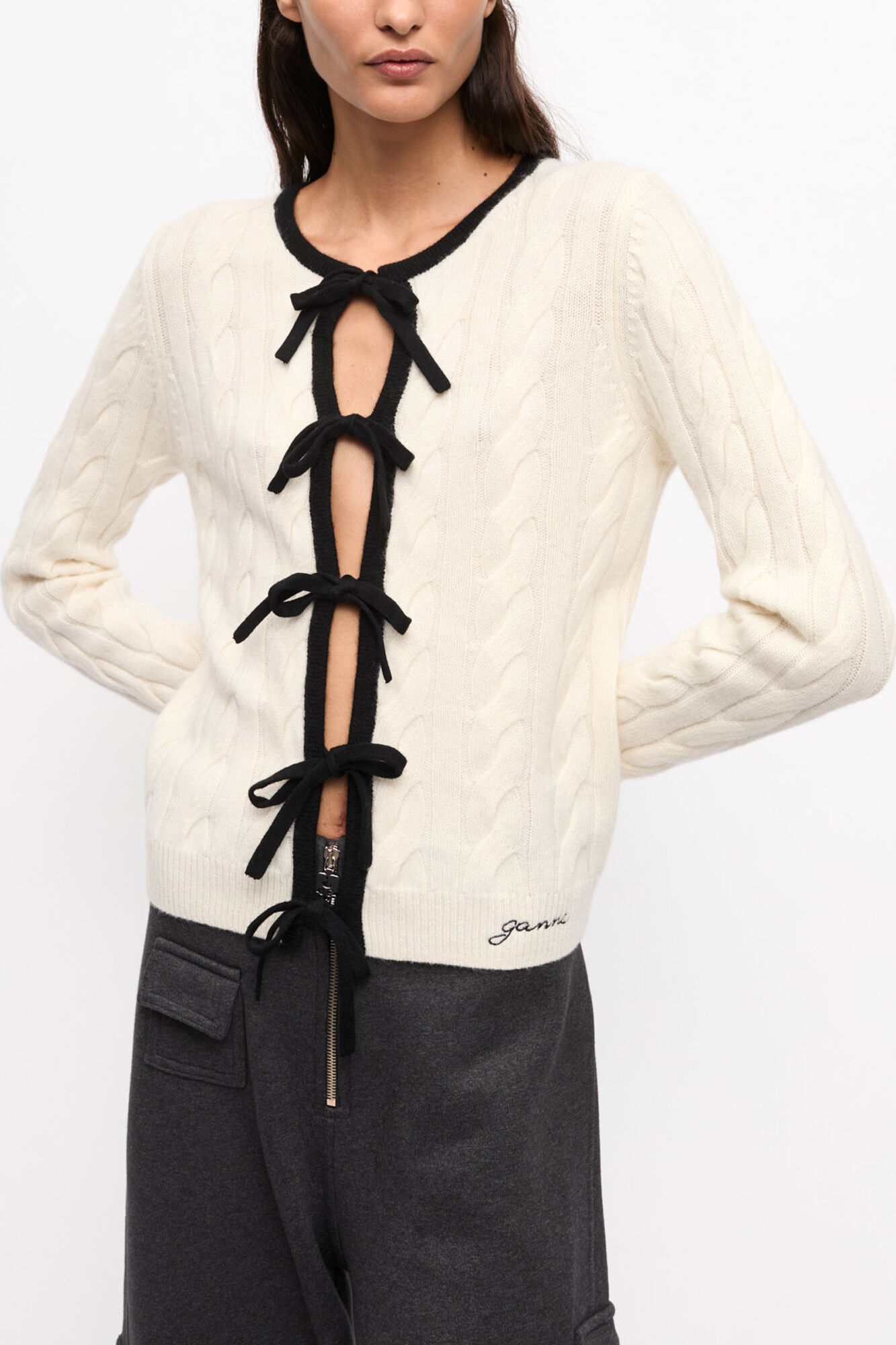 Cardigan in White Cashmere Mix | GANNI US