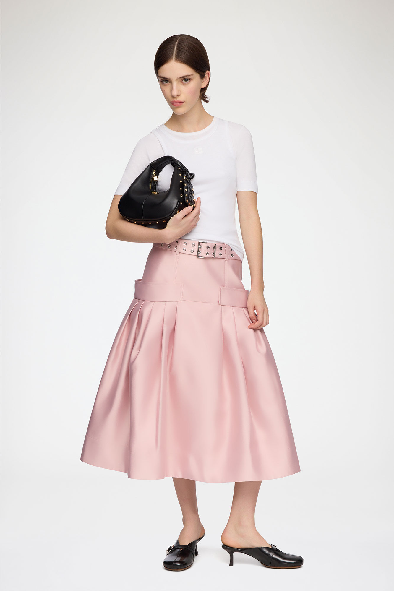Skirt in Duchesse Satin, Recycled Polyester, in colour Potpourri - 1 - GANNI