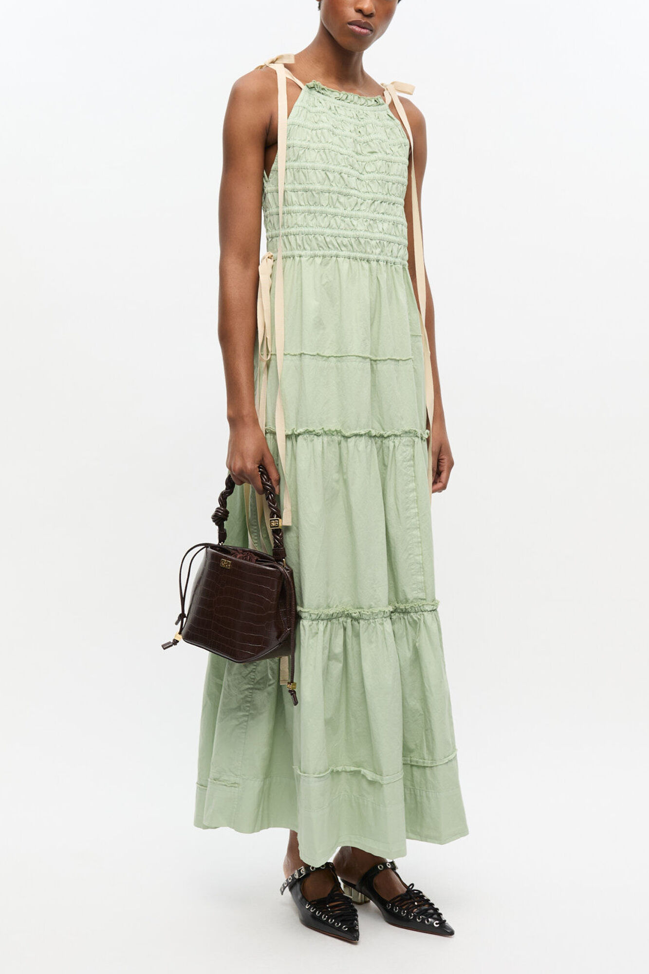 Chocolate Fondant Brown Croco Bou Bucket Bag | GANNI US