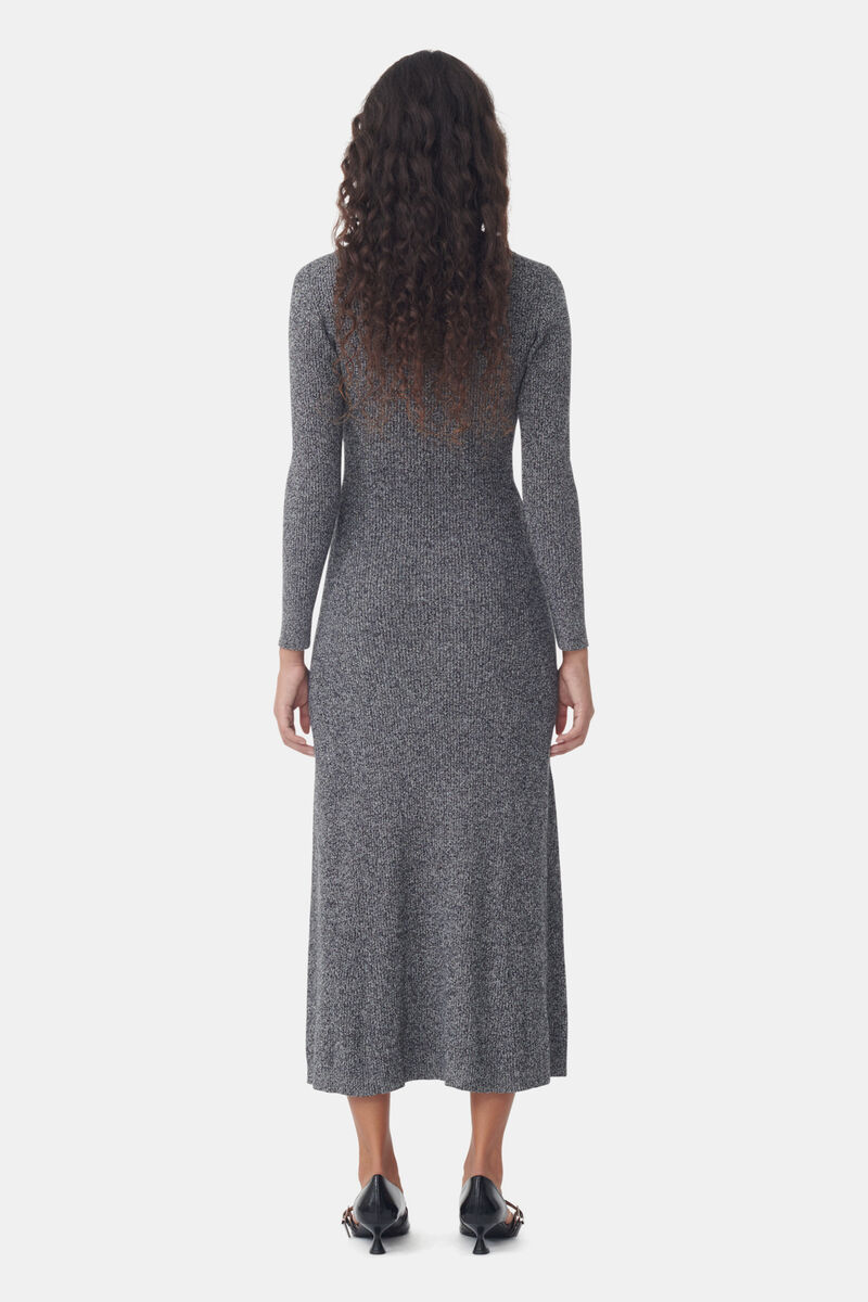 Grey Collar Maxi Dress, Cashmere, in colour Ebony Melange - 2 - GANNI