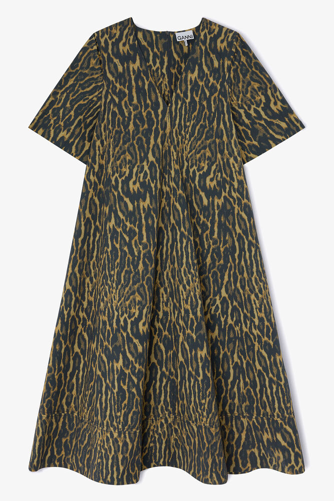 Dress in Leopard Cotton, Khaki