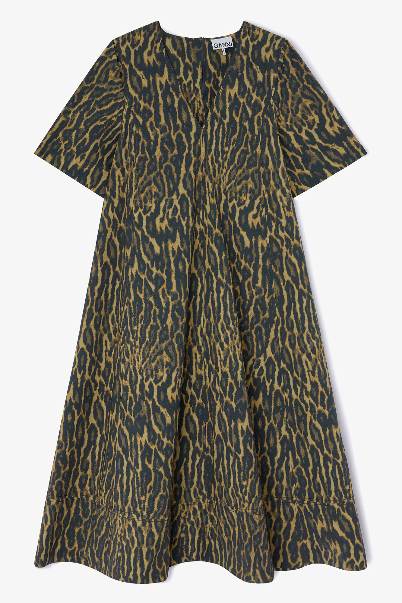 Dress in Leopard Cotton, Organic Cotton, in colour Khaki - 1 - GANNI
