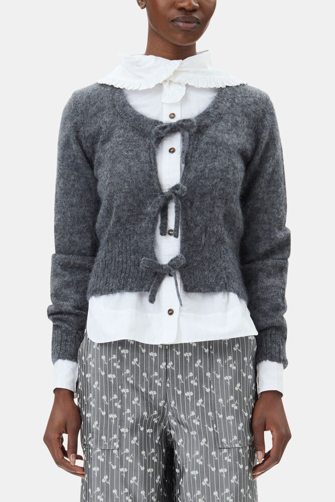 Grey Light Mohair Tie String Cardigan, Paloma Melange