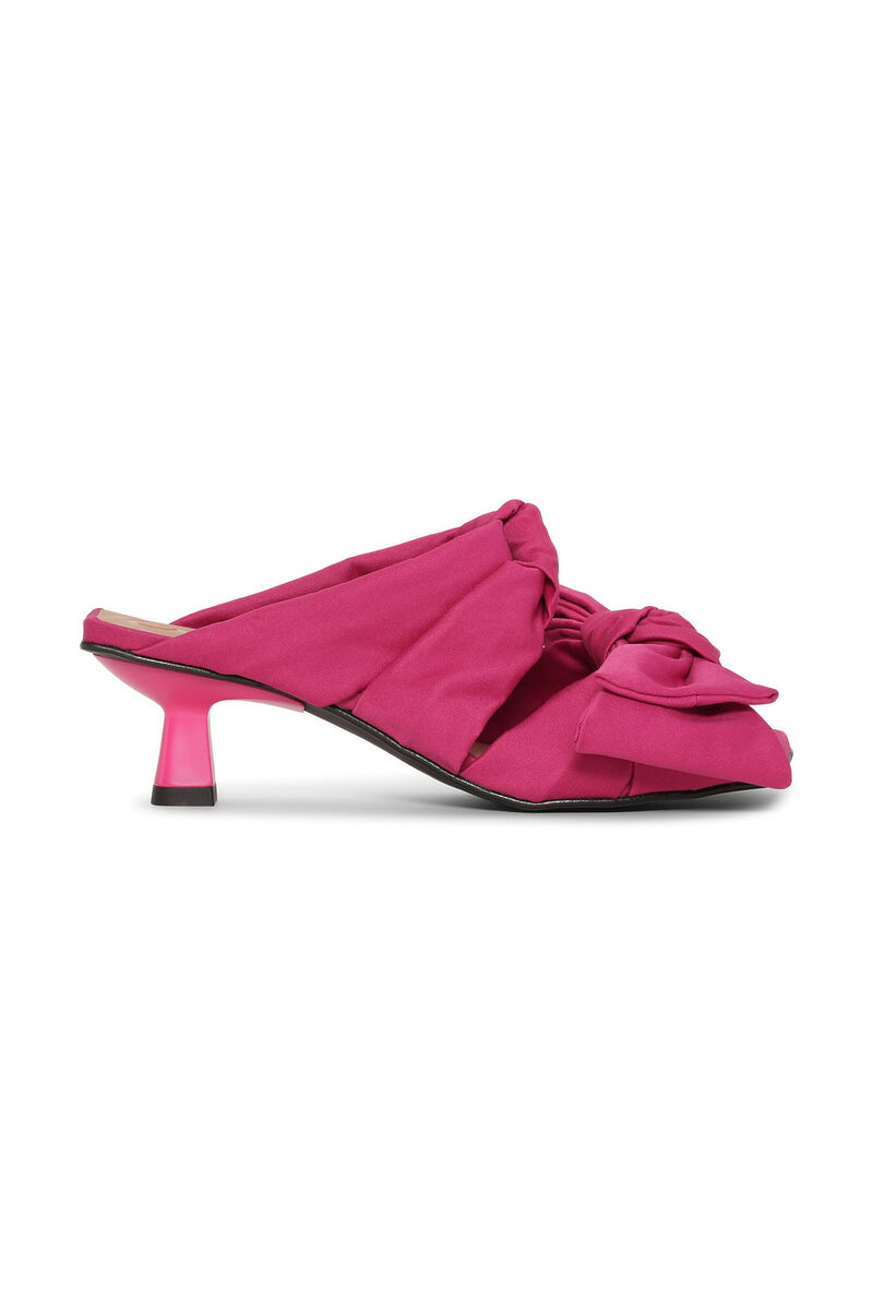 Pink Soft Kitten Heel Bow Mules, Polyester, in colour Love Potion - 1 - GANNI