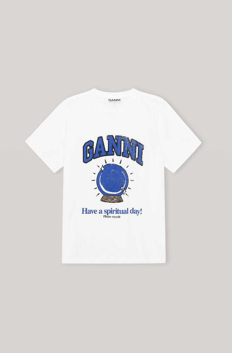 Basic Cotton Jersey T-shirt, Crystal Ball, in colour Bright White - 1 - GANNI