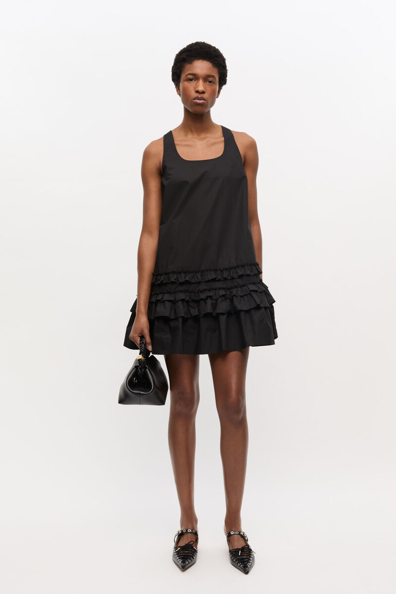 Schwarzes Minikleid aus Baumwollpopeline, Cotton, in colour Black - 1 - GANNI