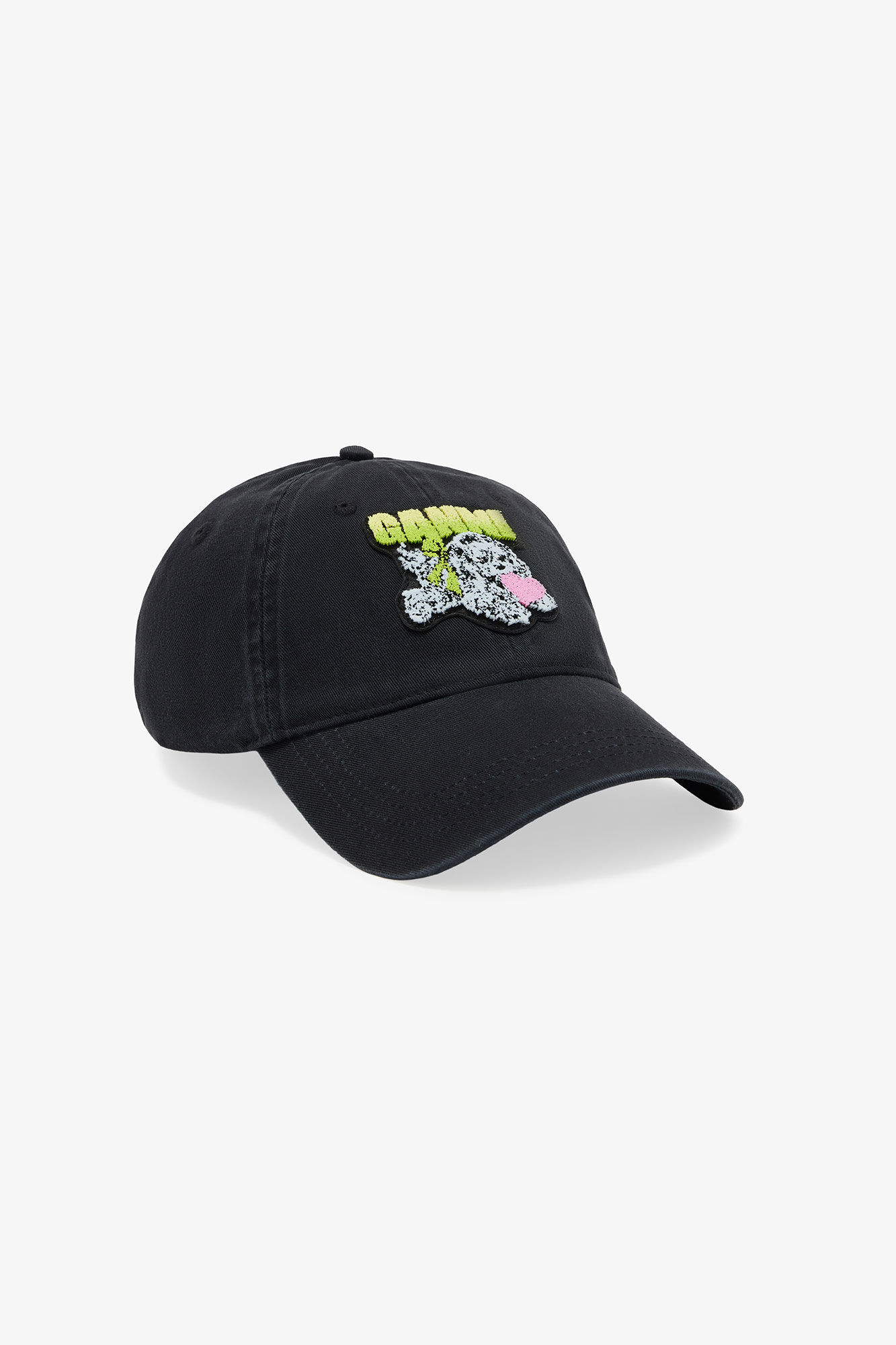 Black Puppy Canvas Cap, Cotton, in colour Washed Black/Black - 1 - GANNI