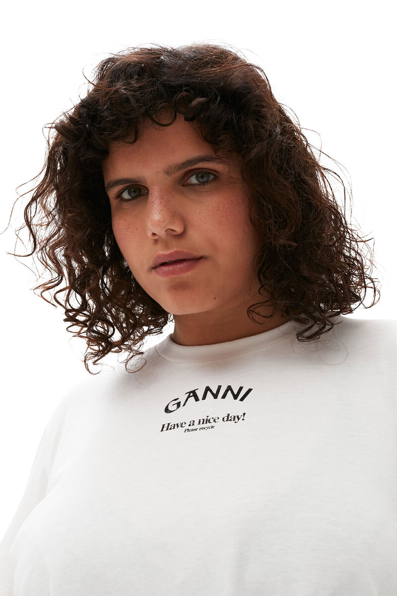 White Relaxed O-neck T-shirt, Cotton, in colour Bright White - 11 - GANNI