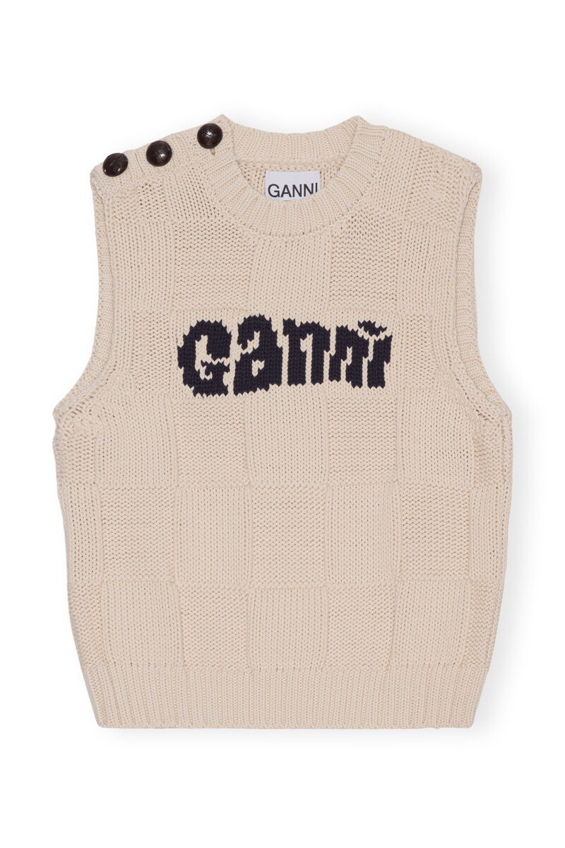 Cotton Logo Vest, Cotton, in colour Egret - 1 - GANNI