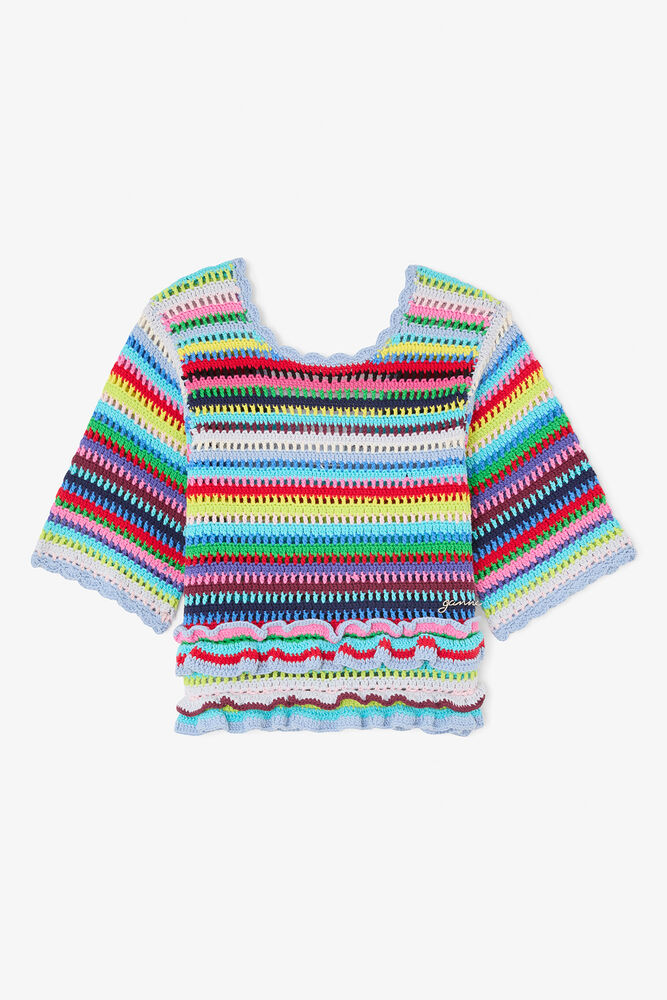 Top in Striped Crochet, Multicolour
