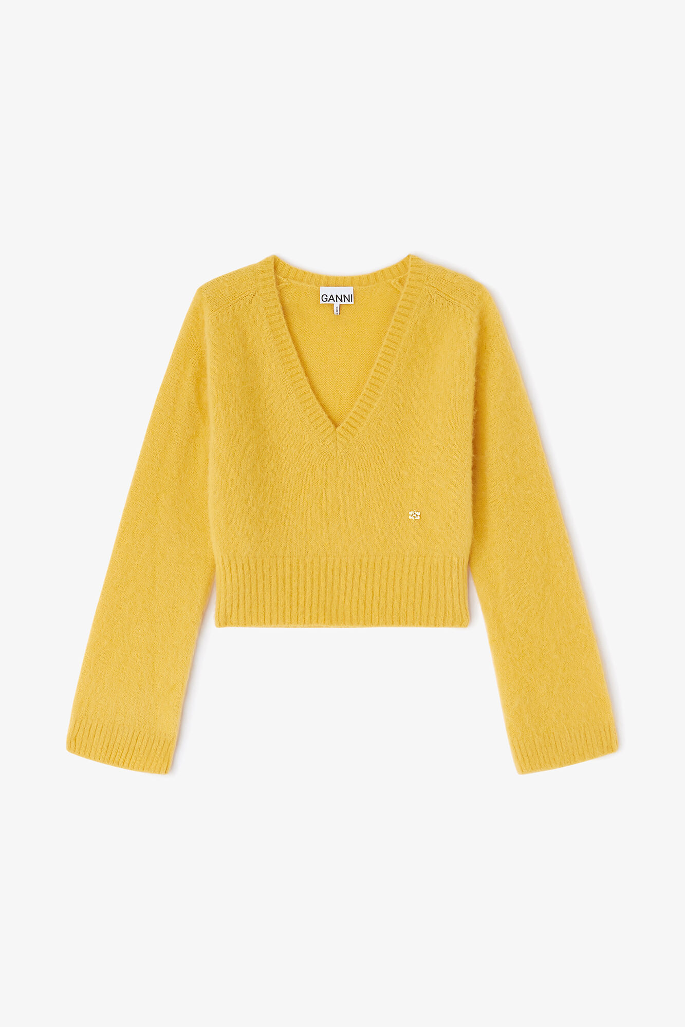 GANNI Vネックニットセーター　イエロー Yellow V-neck Sweater | GANNI US