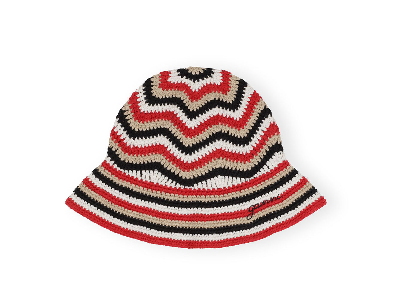 Red Cotton Crochet-bøttehatt, Cotton, in colour Racing Red - 1 - GANNI