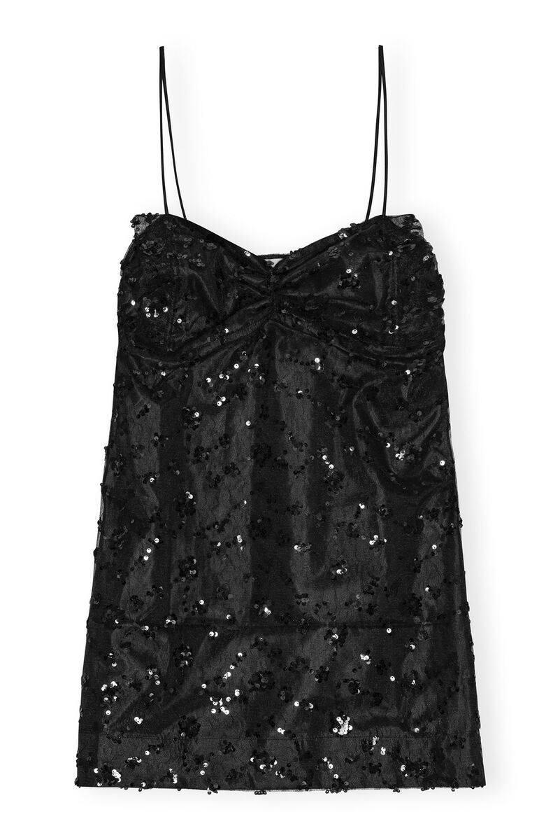 Black Sequins Lace Minikjole, Recycled Polyester, in colour Black - 1 - GANNI