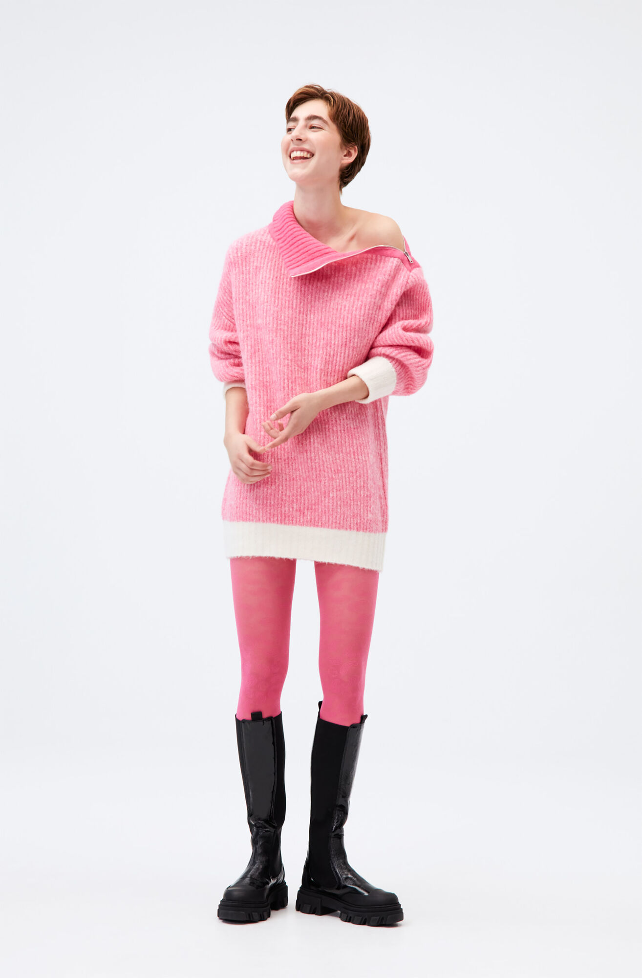 Soft Wool Zip-Neck Pullover, Elastane, in colour Carmine Rose - 3 - GANNI