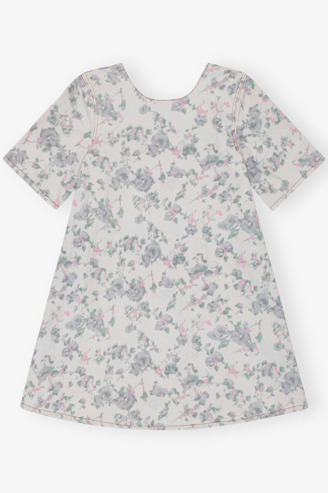 Floral Printed Denim Open Back Mini Dress, Cotton, in colour Tofu - 1 - GANNI