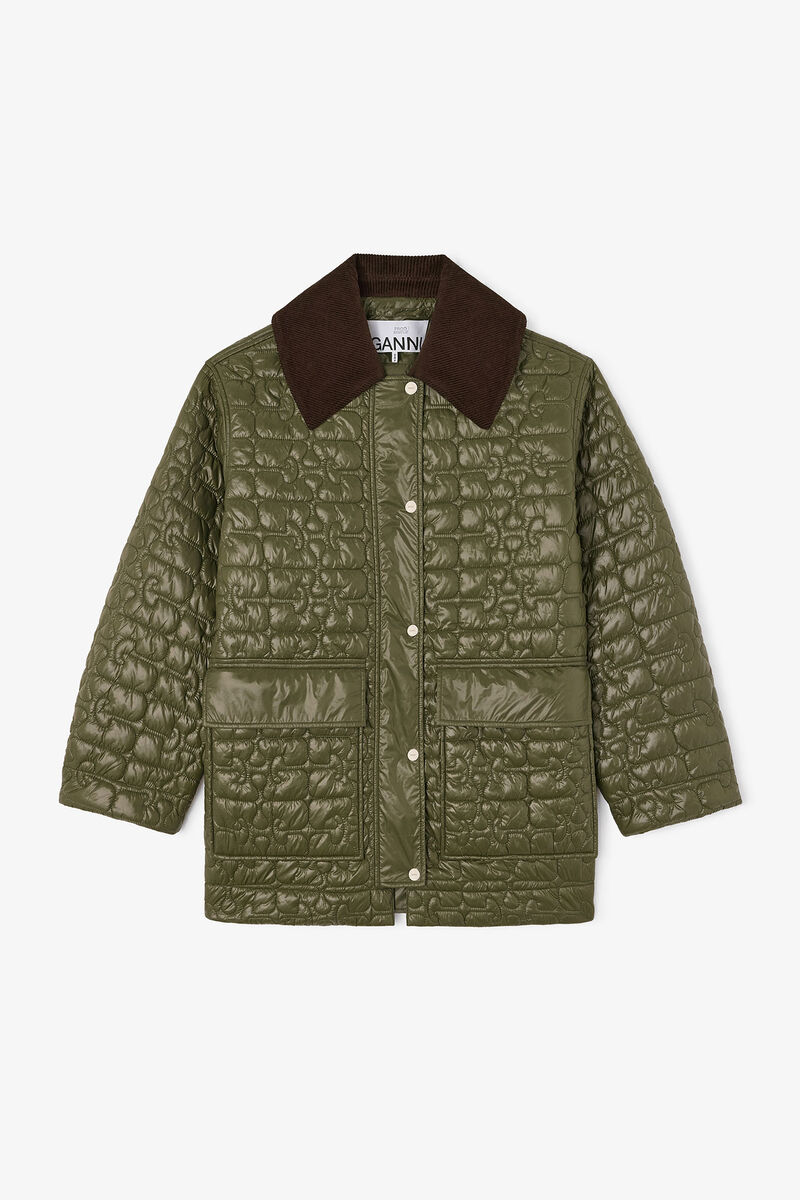 Shiny Quilt Midi Jacket, in colour Kalamata - 1 - GANNI