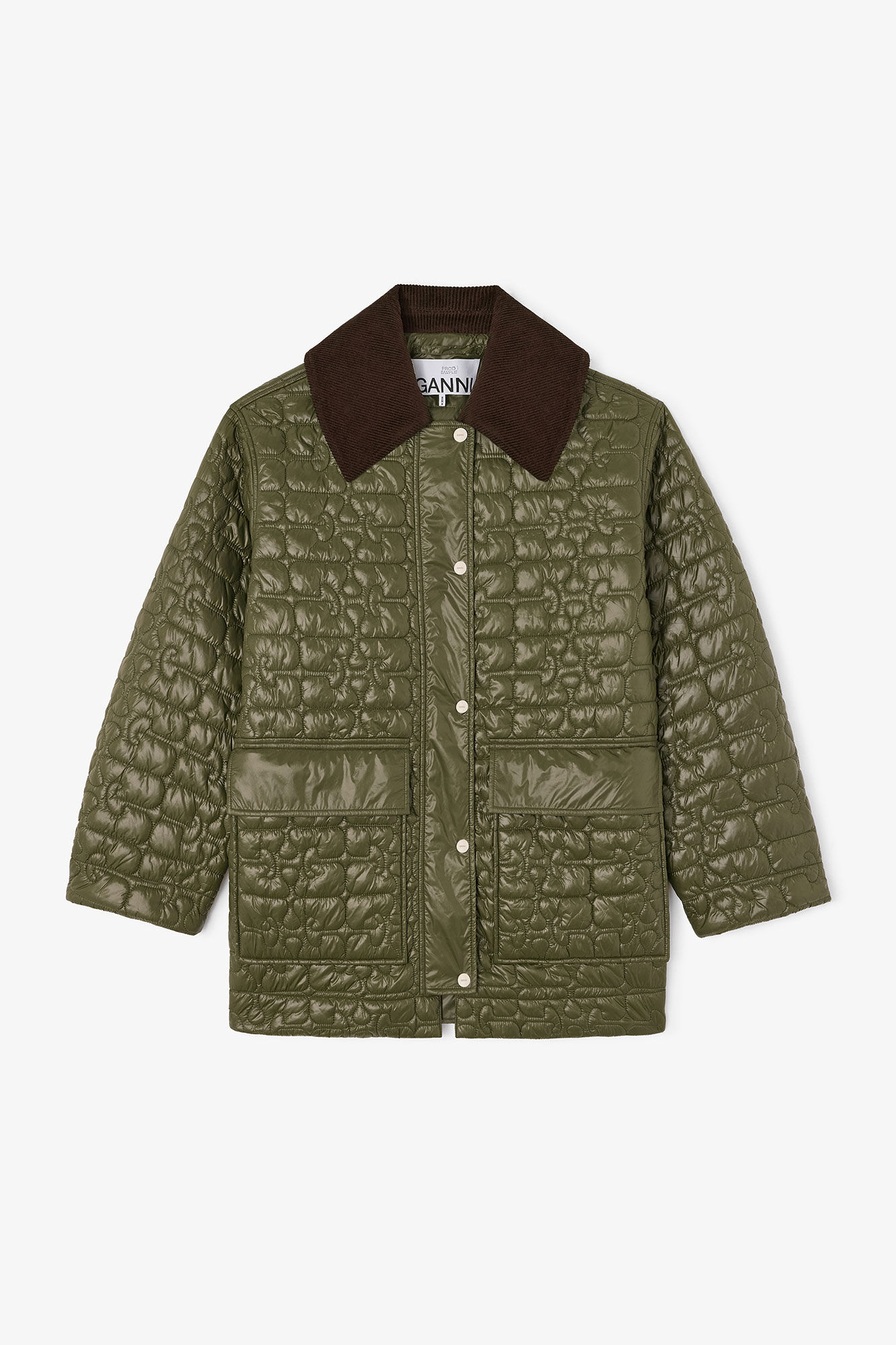 Shiny Quilt Midi Jacket, in colour Kalamata - 1 - GANNI