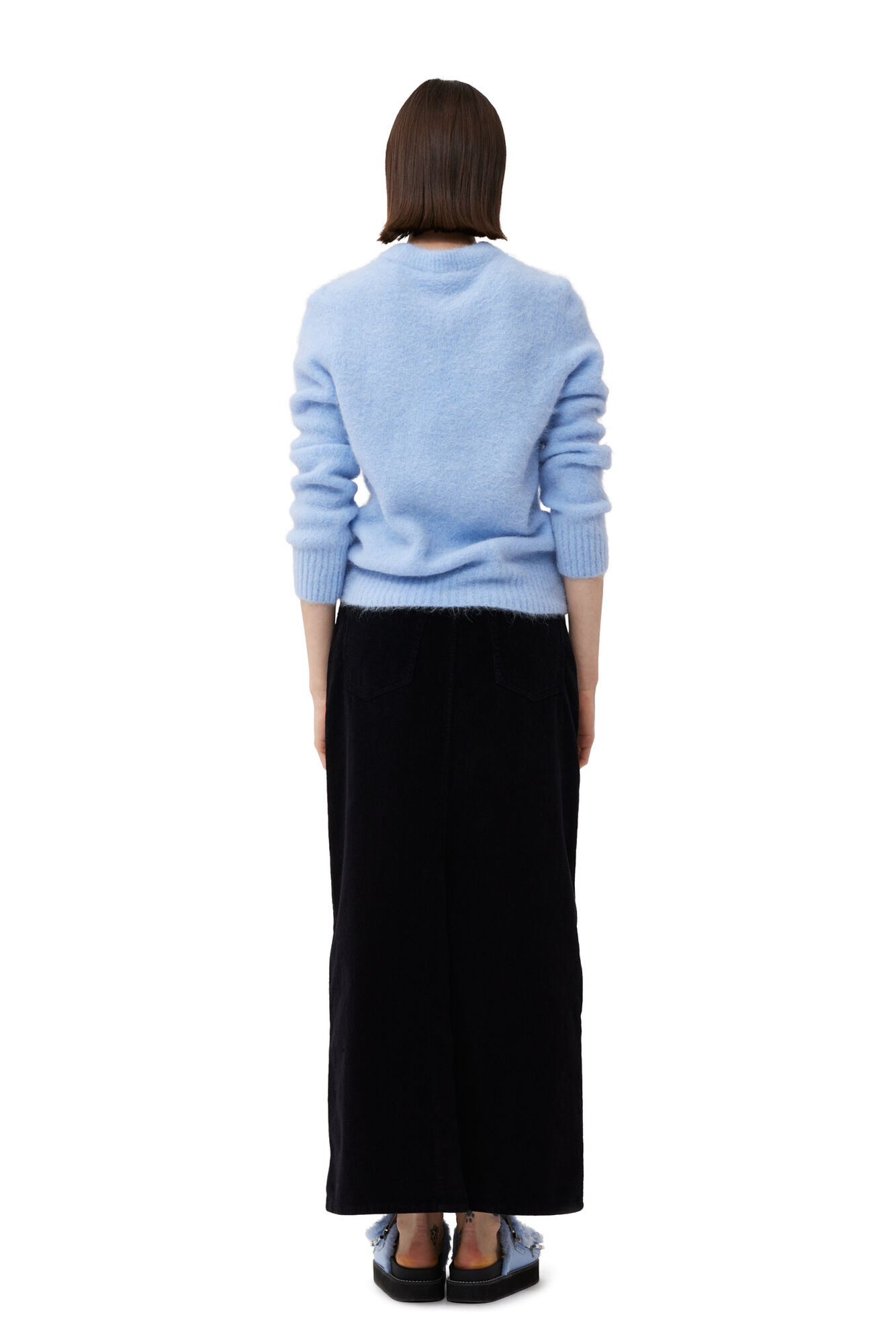 Black Washed Corduroy Long Skirt, Elastane, in colour Black - 2 - GANNI