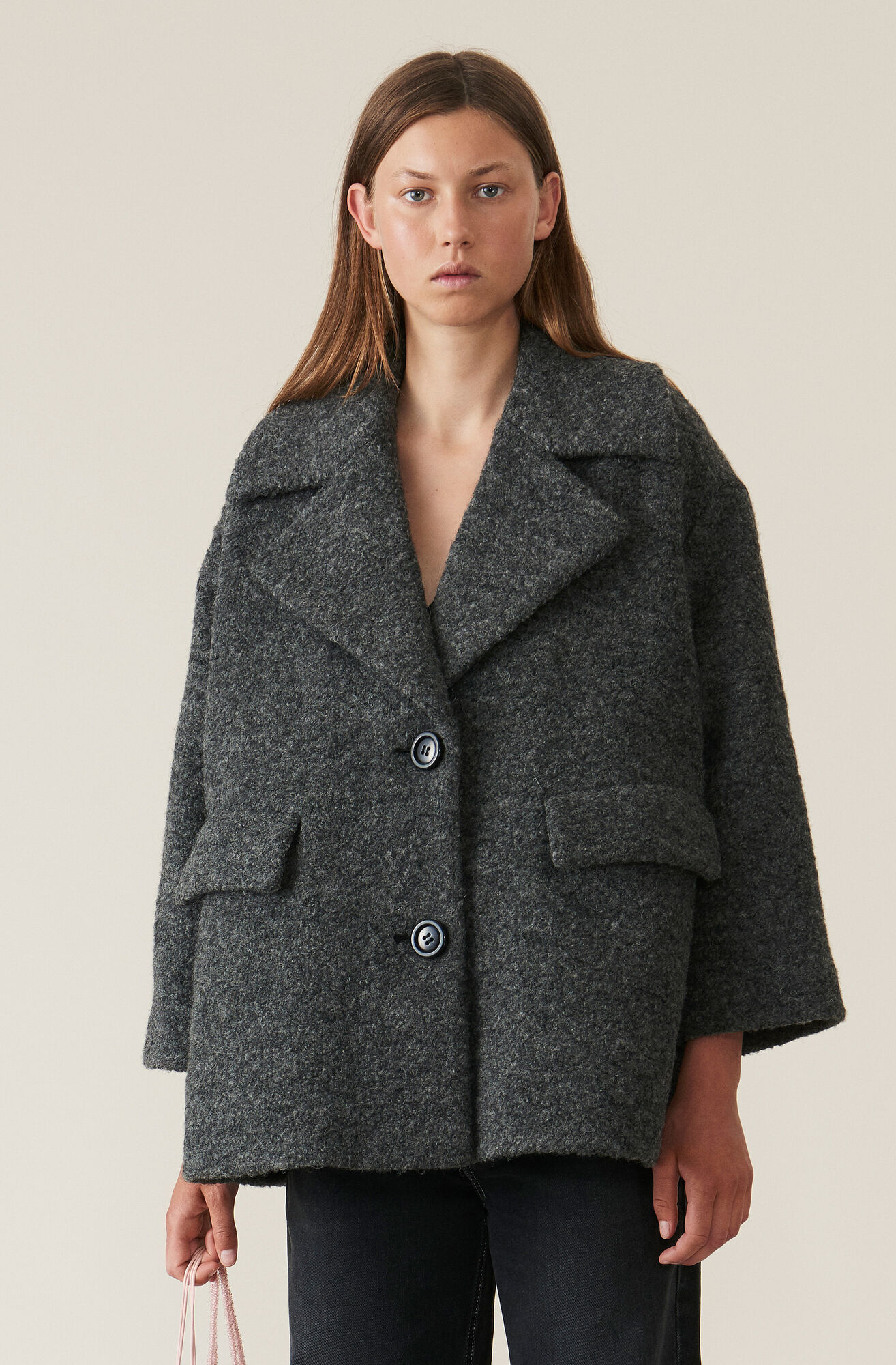 Boucle Wool Oversized Jacket, Ebony Melange Boucle Wool Oversized Jacket, Ebony Melange, hi-res