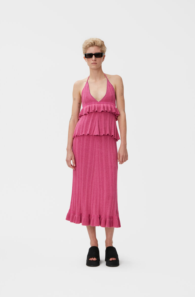 Boucle Midi Skirt, Linen, in colour Phlox Pink - 1 - GANNI