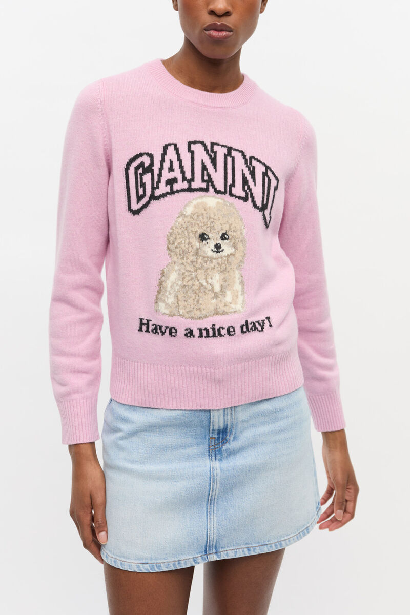 Pink Poodle Jumper, Wool, in colour Chalk Pink - 1 - GANNI