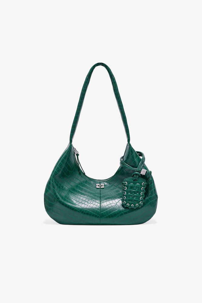 Green Croco Medium Hobo Bag, Pineneedle